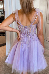 Purple Corset A-Line Tulle Short Homecoming Dress/Mini Dress with Lace