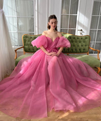 Dreamy Princess Puff Sleeves Split Evening Dress