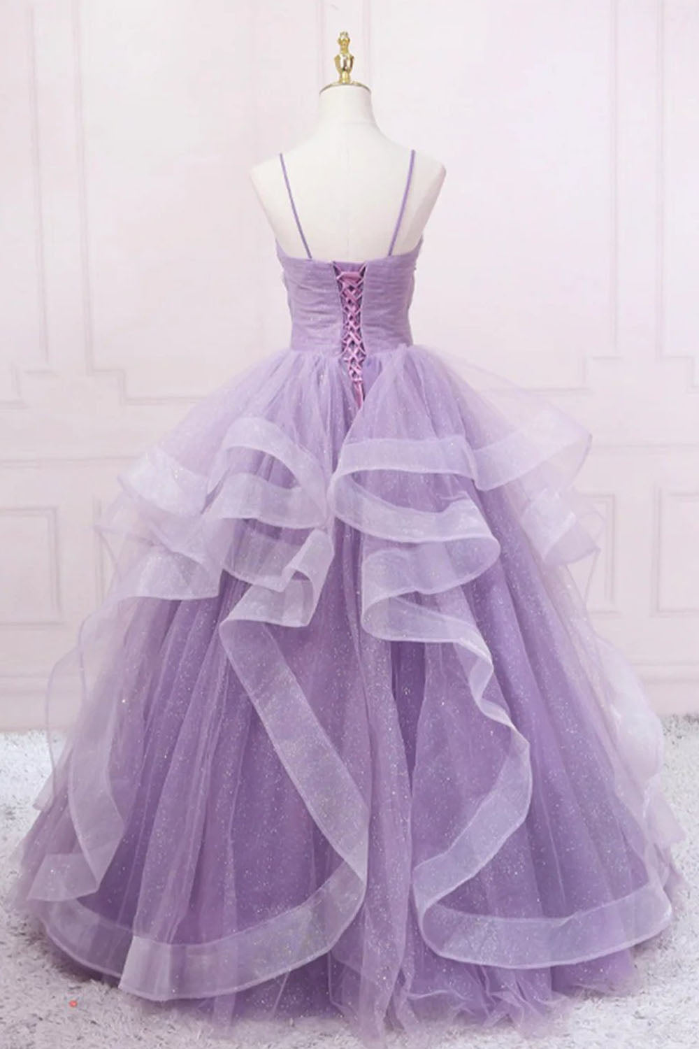 Purple Long Prom Dress with Spaghetti Straps in A-Line Style