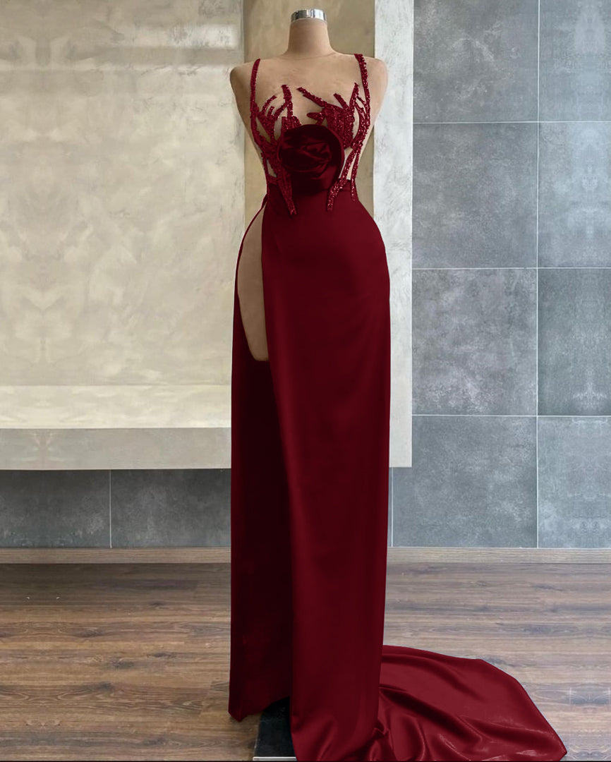Black Spaghetti-Strap Beadings Sequins Evening Dress Mermaid With Slit