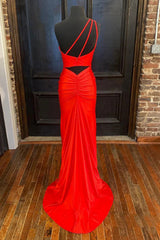 Hot Pink Prom Dress Featuring a One Shoulder Design and Slit