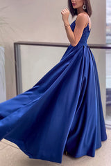 Elegant A-line Prom Dress in Royal Blue featuring a Slit