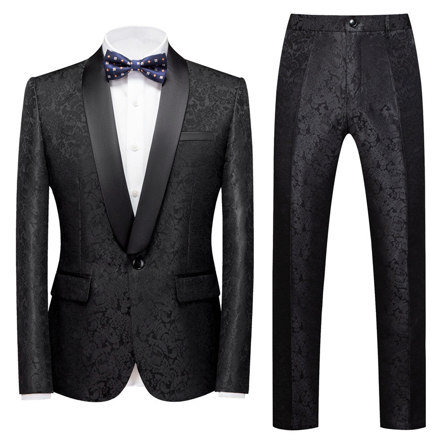 Classic Colin Shawl Lapel Black Jacquard Wedding Men's Suits