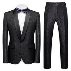 Classic Colin Shawl Lapel Black Jacquard Wedding Men's Suits