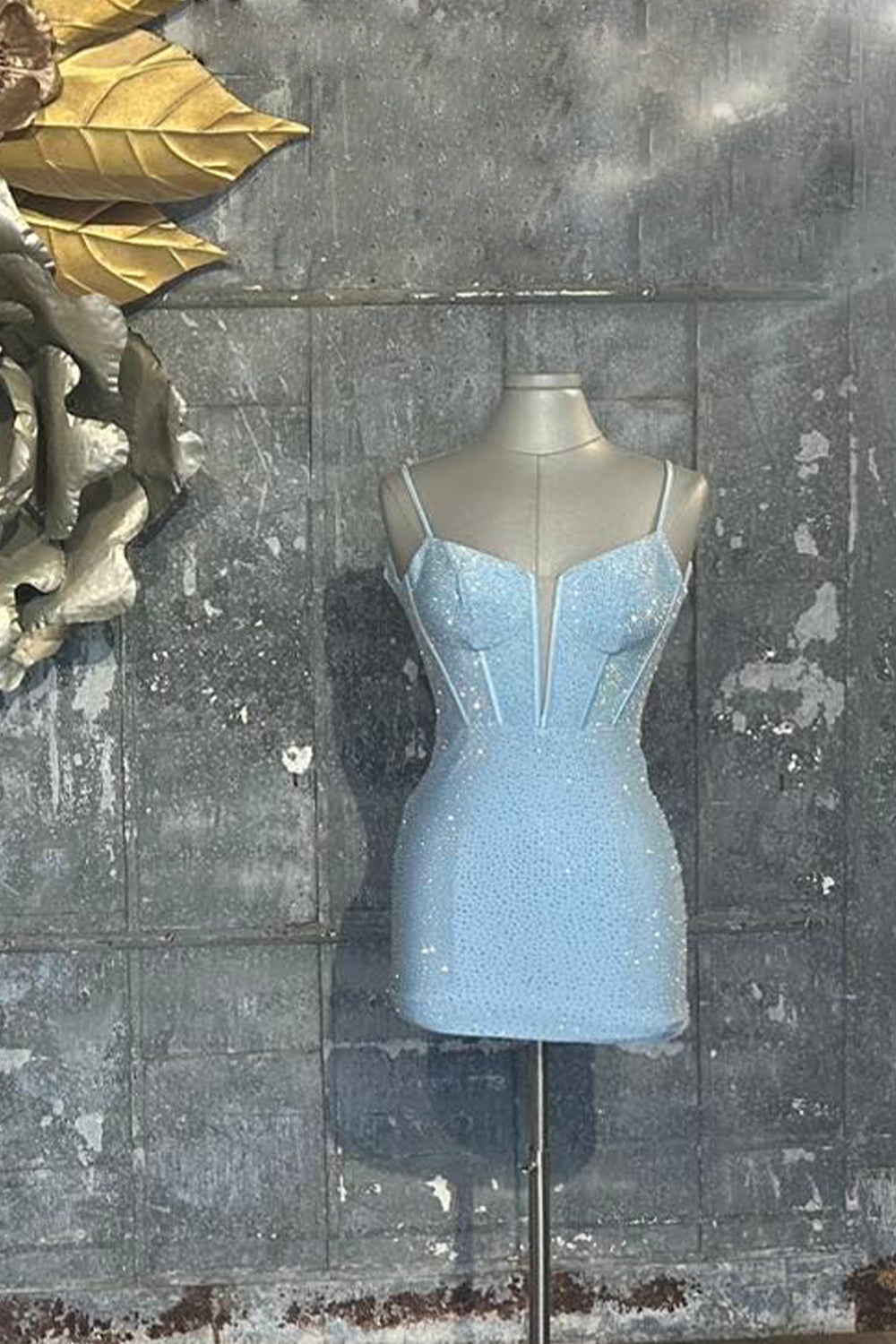 Sparkly Blue Corset Top Beaded Tight Short Homecoming Dress/Mini Dress