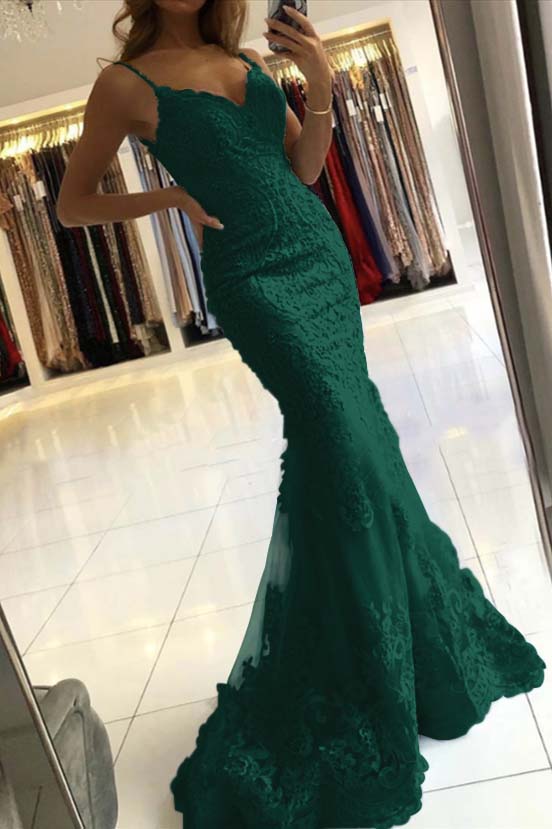 Spaghetti-Straps Mermaid Sky Blue Evening Dress