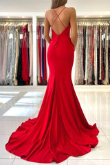 Red Spaghetti Strap Mermaid Long Evening Dress
