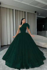 One-Shoulder Orange Ball Gown Evening Dress With Sequins
