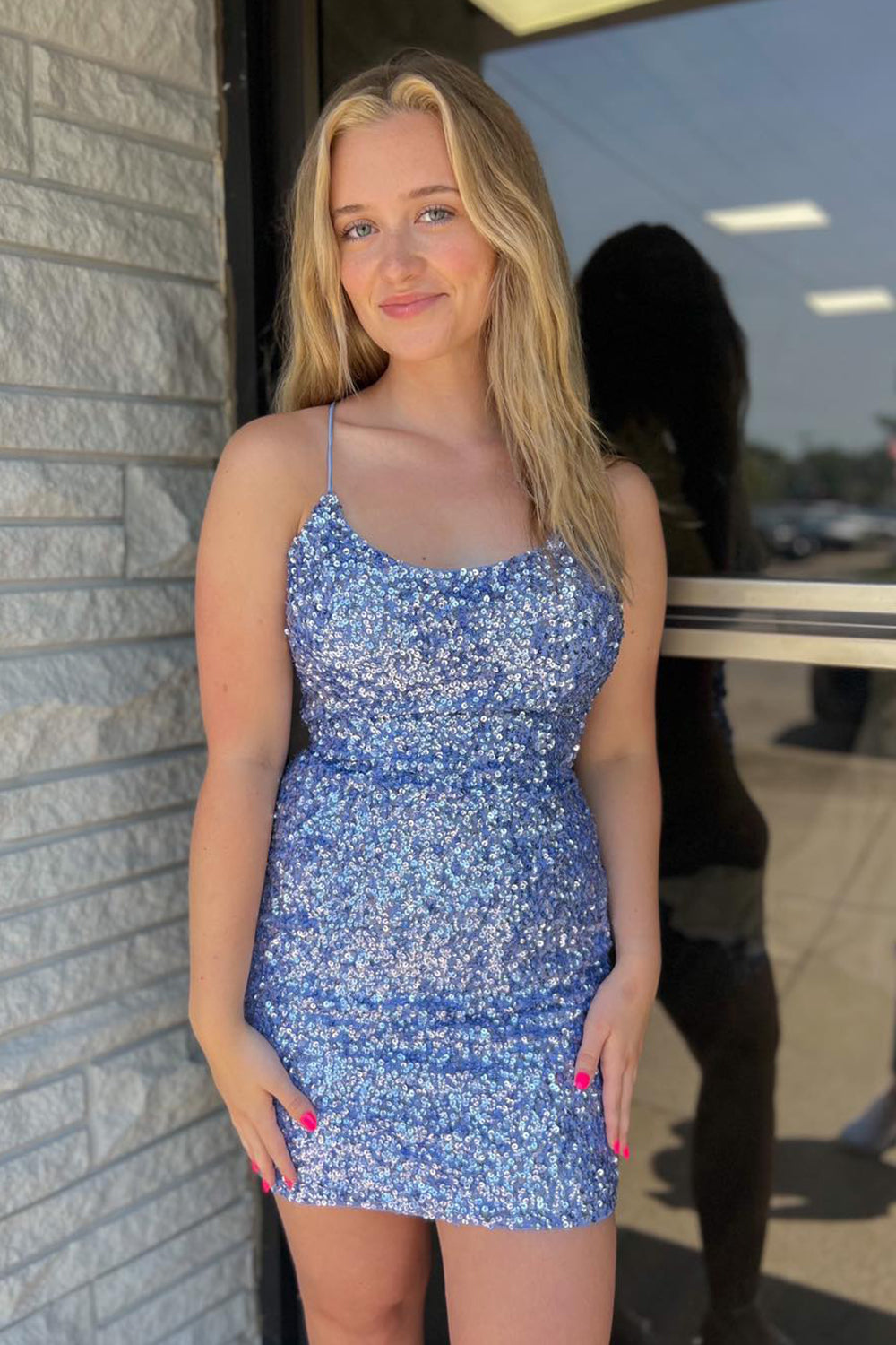 Sparkly Fuchsia Sleeveless Sequin Tight Short Homecoming Dress/Mini Dress