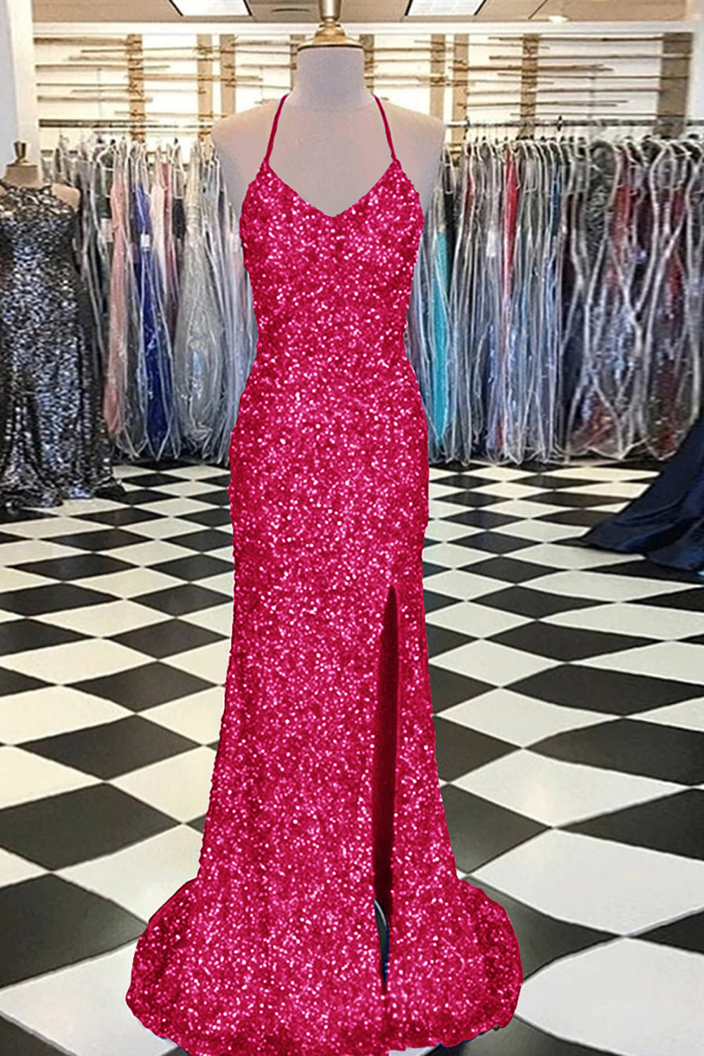 Mermaid Prom Dress with Royal Blue Sequins