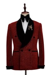 Fabulous Red Double-Breasted with Black Shawl Lapel Wedding Suit for Men