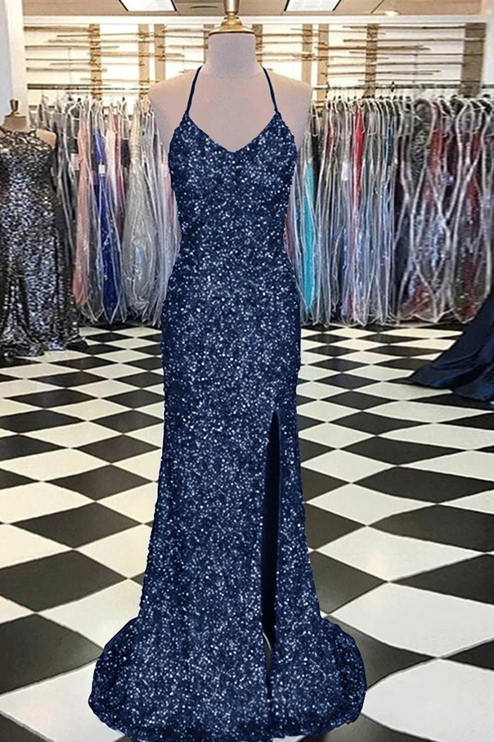Mermaid Prom Dress with Royal Blue Sequins