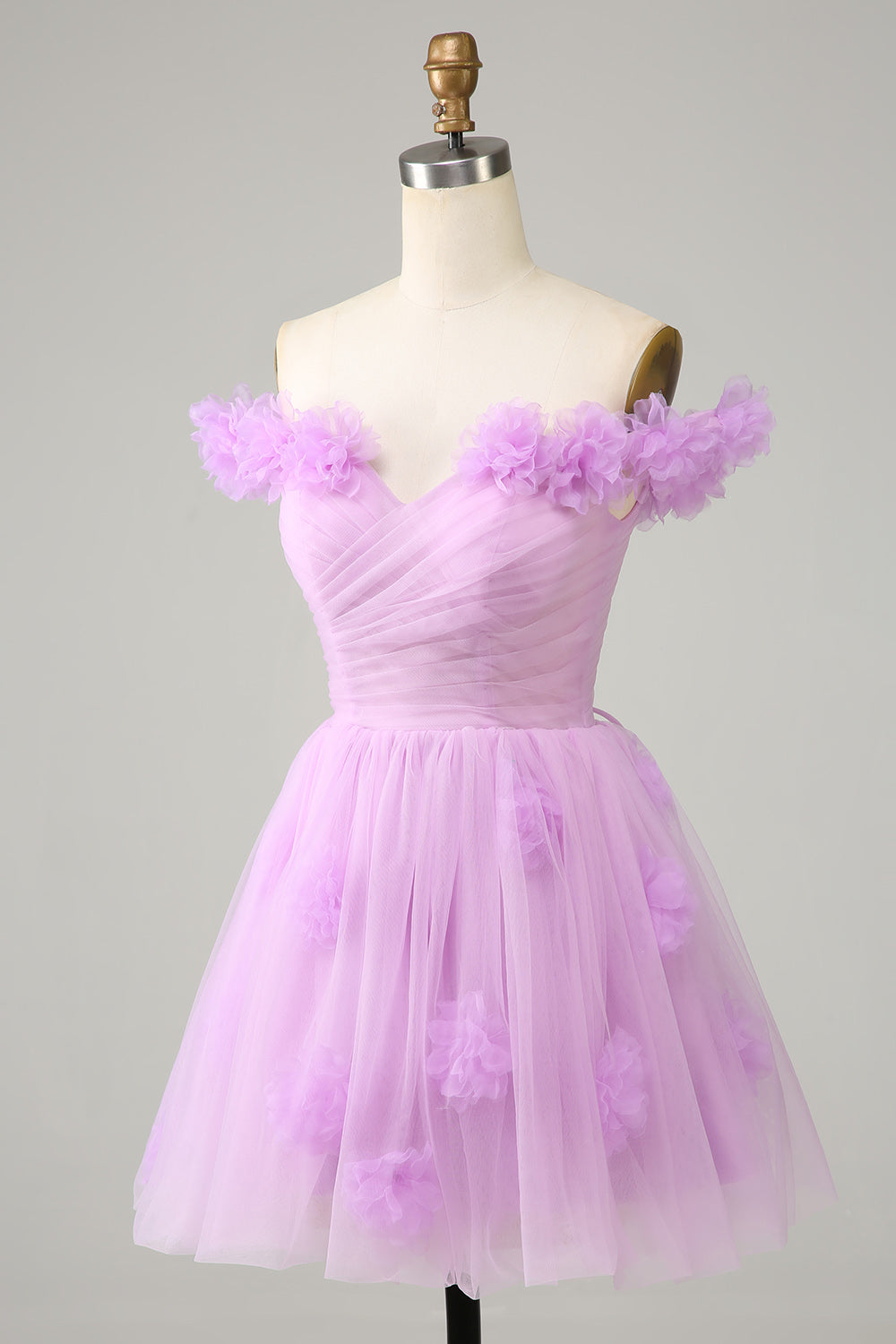 Pink Off the Shoulder Corset Homecoming Dress/Mini Dress With Flowers