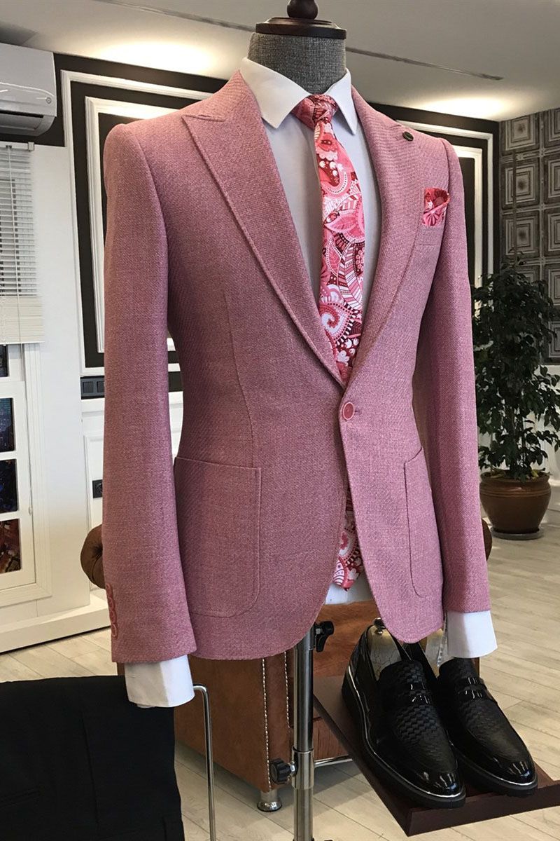 Simple Pink Peaked Lapel Best Suit for Guys with One Button