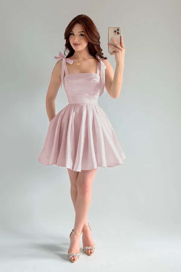Spaghetti Strap Sleeveless Short A Line Formal Dress With Pleated