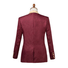 Gentle Burgundy Jacquard Men's Wedding Suit with Shawl Lapel