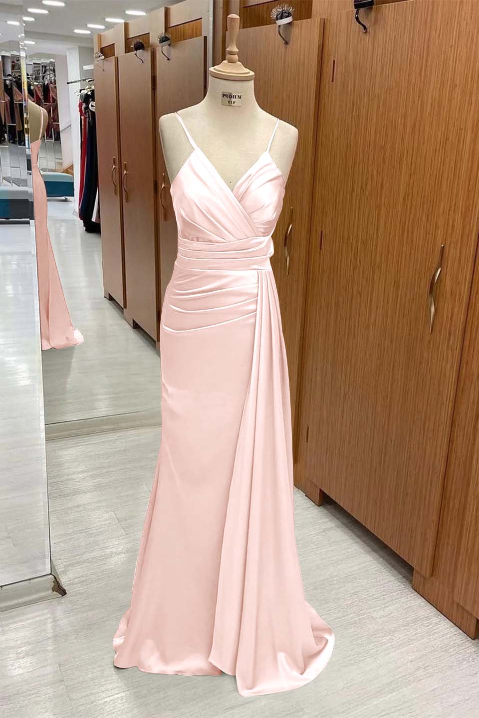 Spaghetti Strap Sleeveless Long Mermaid Formal Dress With Pleated
