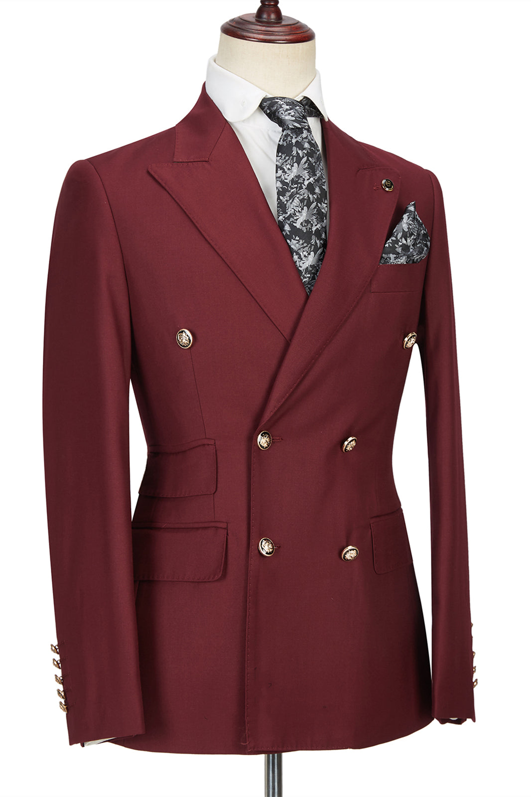Glamorous Burgundy Double-Breasted Groomsmen Outfits with Peak Lapel
