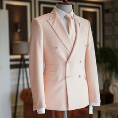 Casual Pink Peaked Lapel Reception Suit for Prom with Double-Breasted