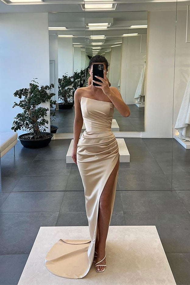 Sleeveless Mermaid Strapless Long Slit Evening Dress