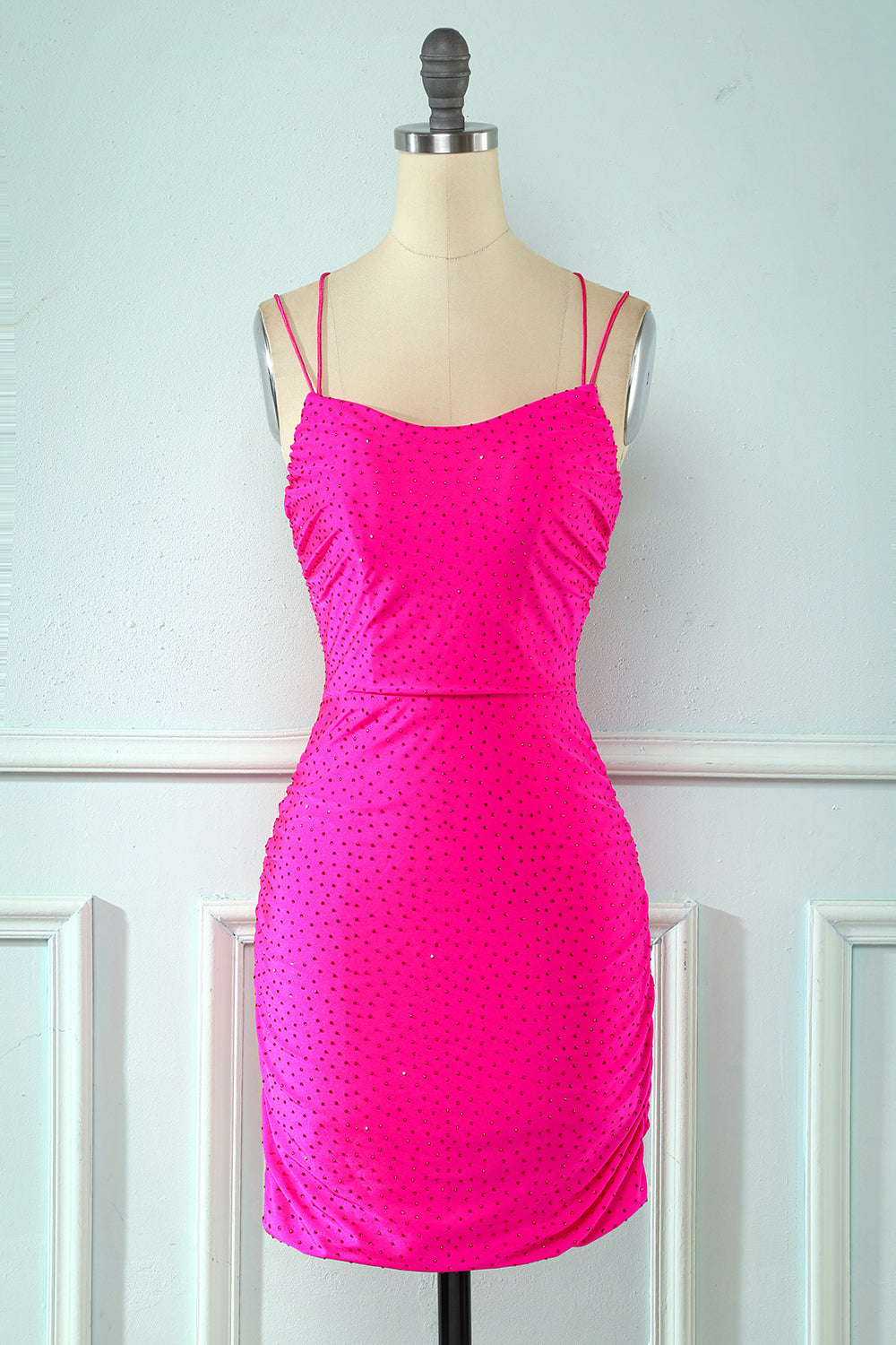 Rose Pink Lace Up Tight Homecoming Dress/Mini Dress