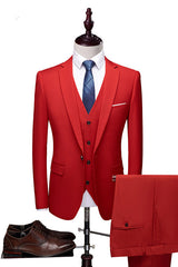 Modern Red Fashion Notched Lapel Three-Piece Wedding Tuxedo