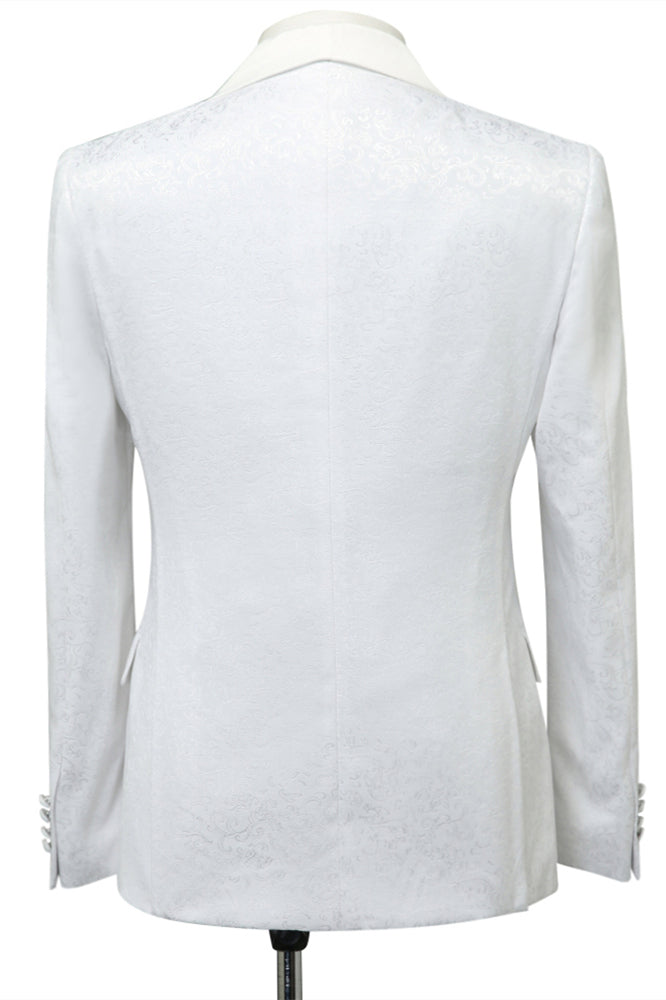 Chick Slim Fit White Jacquard Shawl Lapel Wedding Suit for Men