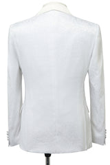 Chick Slim Fit White Jacquard Shawl Lapel Wedding Suit for Men