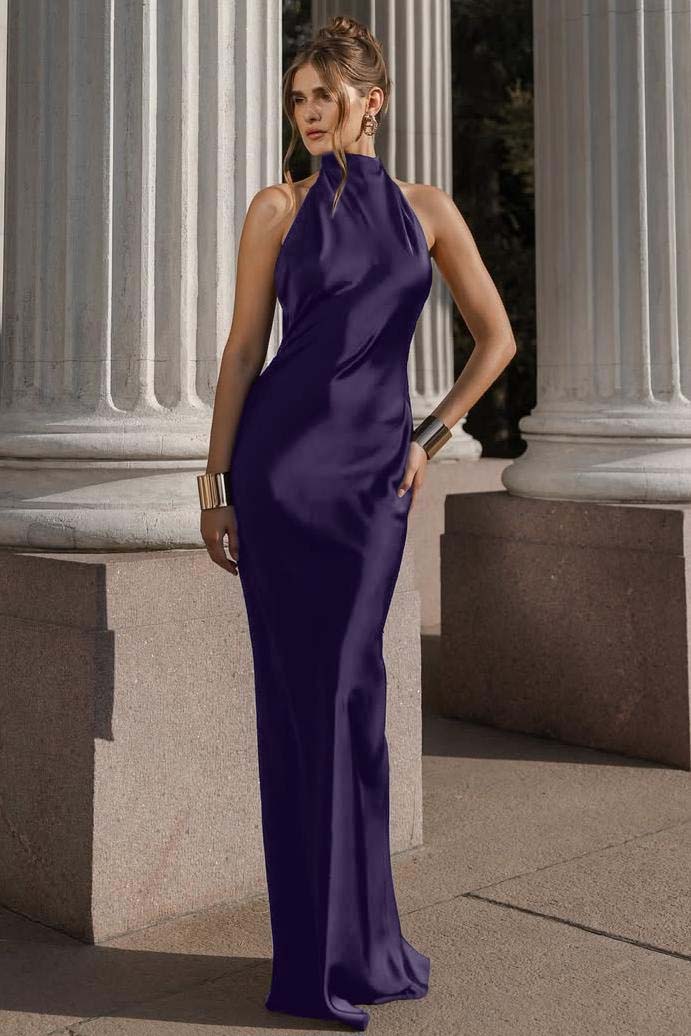 Halter Sleeveless Backless Mermaid Long Formal Dress With Pleated
