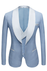 Stylish Sky Blue Fashion Dot Shawl-Lapel Wedding Suit for Men