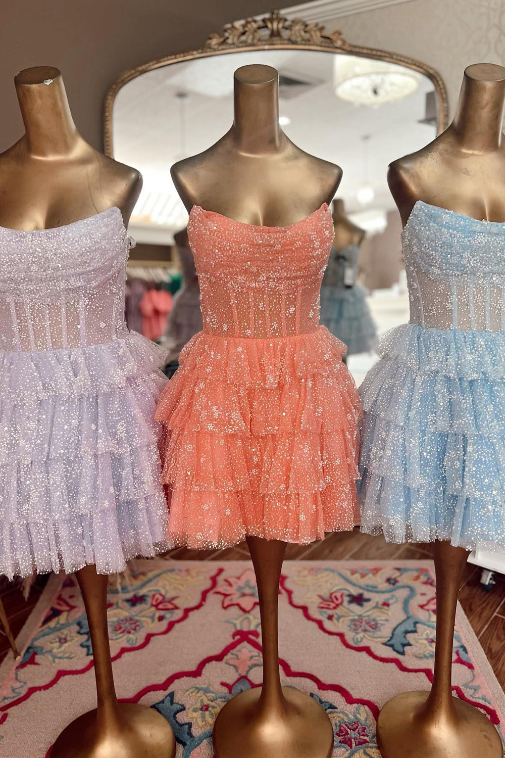 Light Blue Corset Strapless A-Line Tiered Short Homecoming Dress/Mini Dress