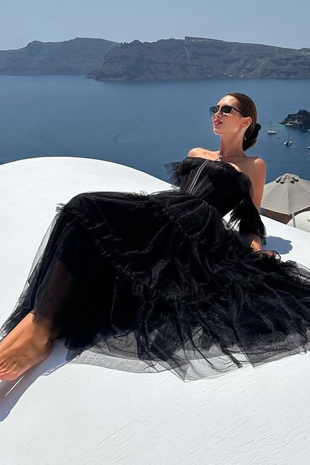 Black A-Line Corset Ruffled Tulle Homecoming Dress/Mini Dress