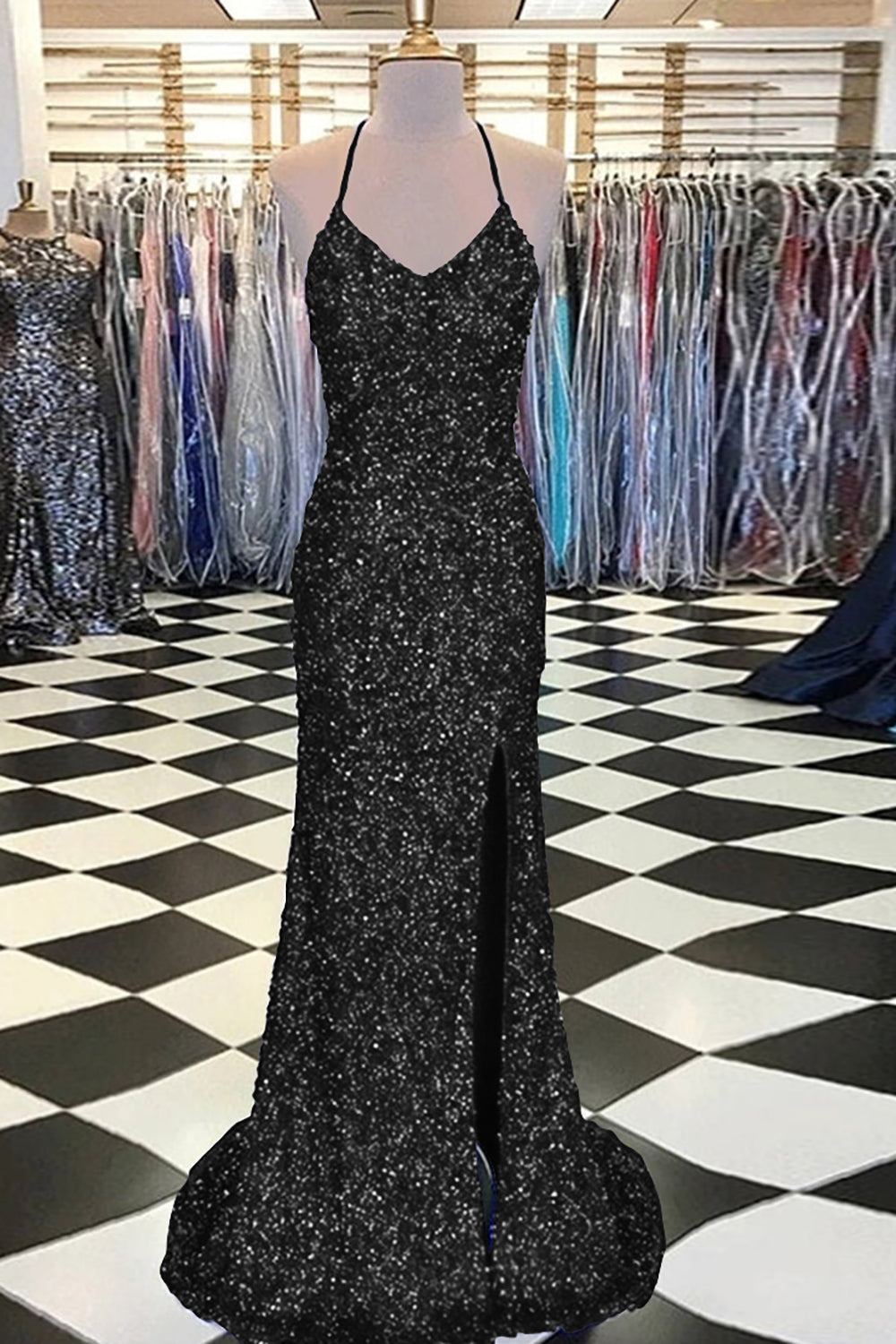Mermaid Prom Dress with Royal Blue Sequins