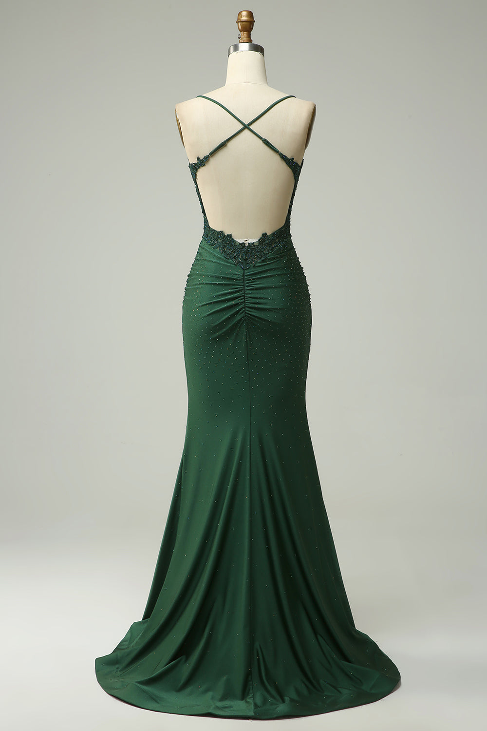 Dark Green Long Prom Dress with Mermaid Spaghetti Straps and Appliques