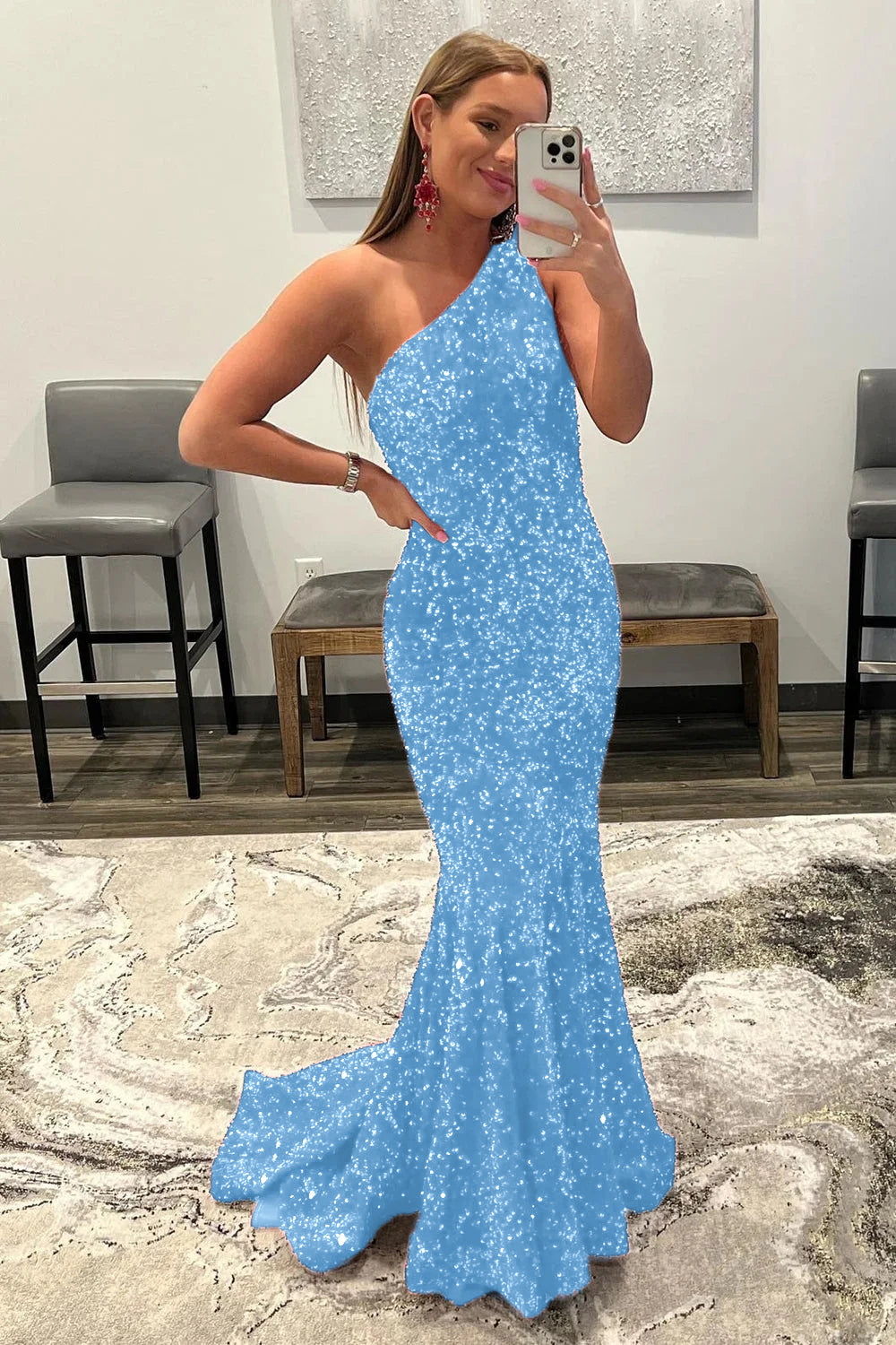 Long Burgundy Prom Dress with Mermaid Sequins