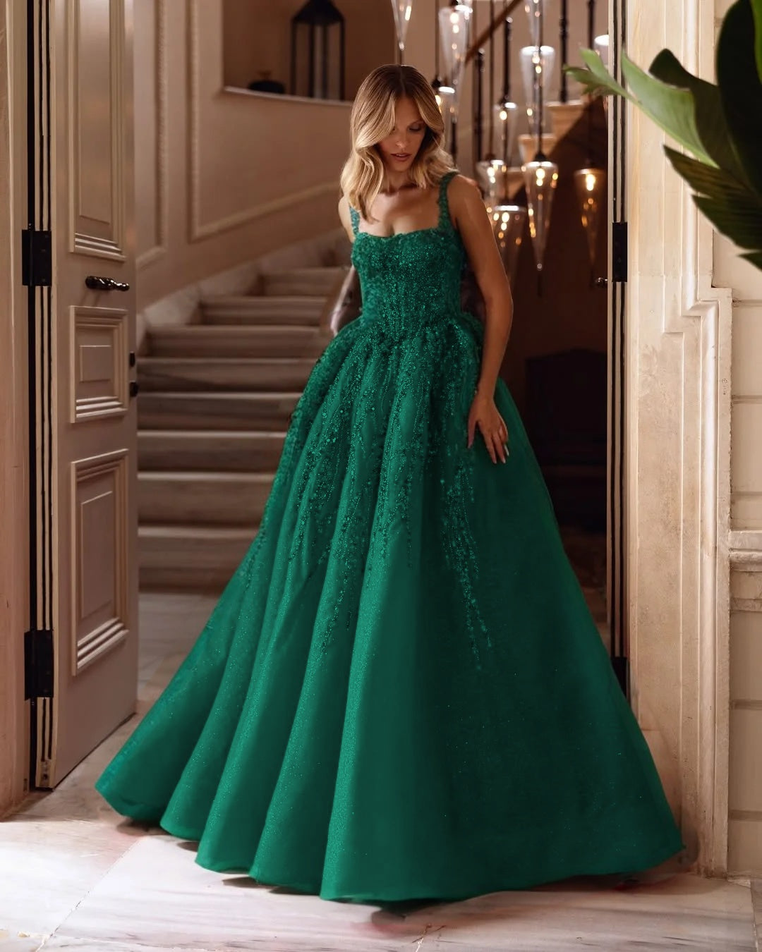 Spaghetti Strap Sleeveless Long A Line Formal Dress With Beading