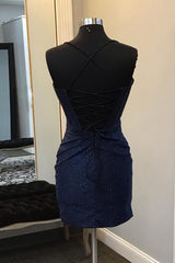 Glitter Navy Beaded Corset Lace-Up Back Tight Short Homecoming Dress/Mini Dress