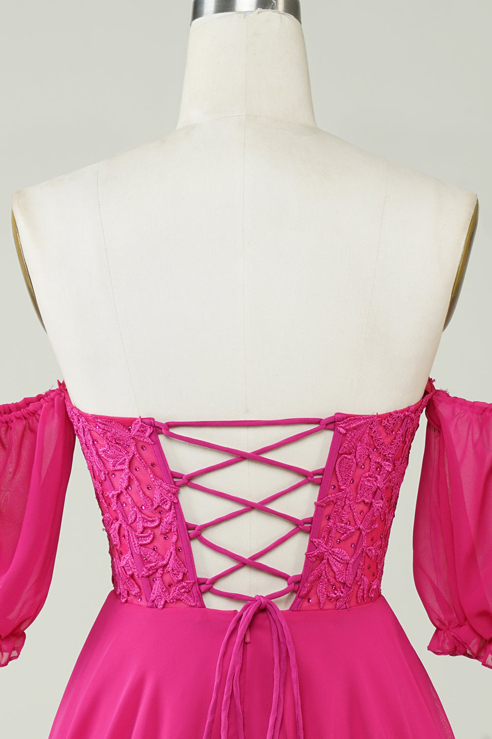 Sparkly Fuchsia Lace-Up Back A-Line Short Homecoming Dress/Mini Dress with Lace
