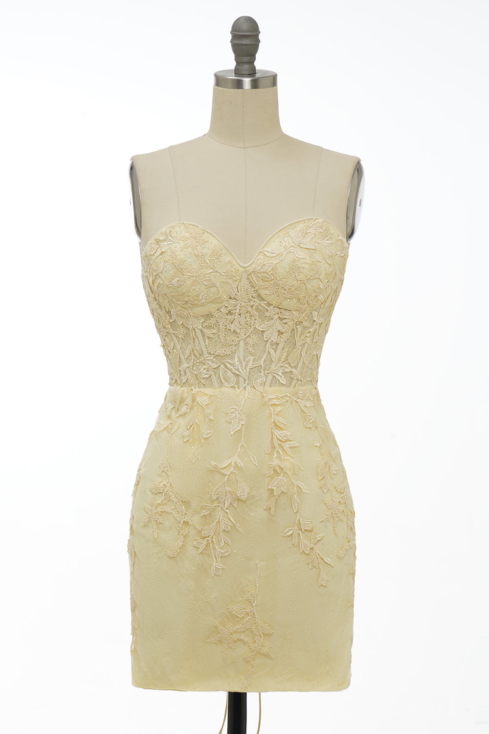 Yellow Tight Short Homecoming Dress/Mini Dress with Appliques