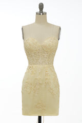 Yellow Tight Short Homecoming Dress/Mini Dress with Appliques