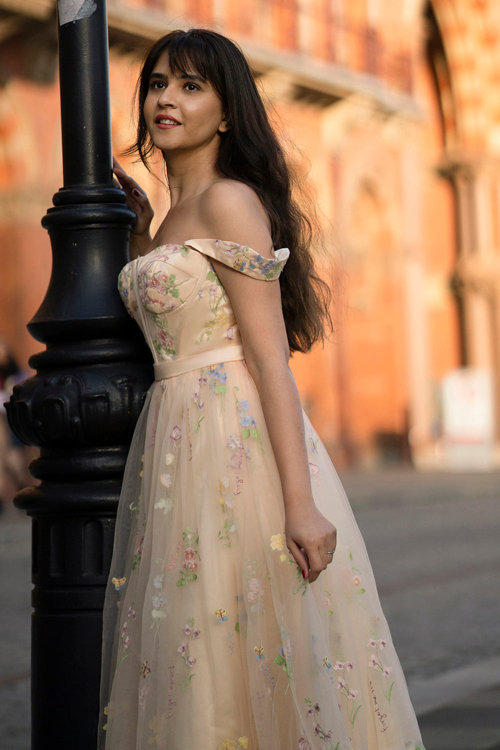 Champagne Long Prom Dress with Sweetheart Neckline and Princess A-Line Embroidery