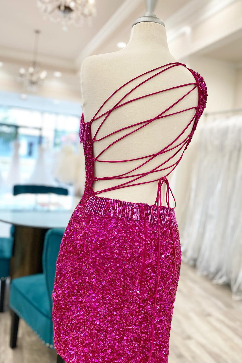 Sparkly Turquoise Sequins Fringed Cut Out Tight Short Homecoming Dress/Mini Dress
