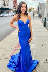 Mermaid Prom Dress with Blue Spaghetti Straps