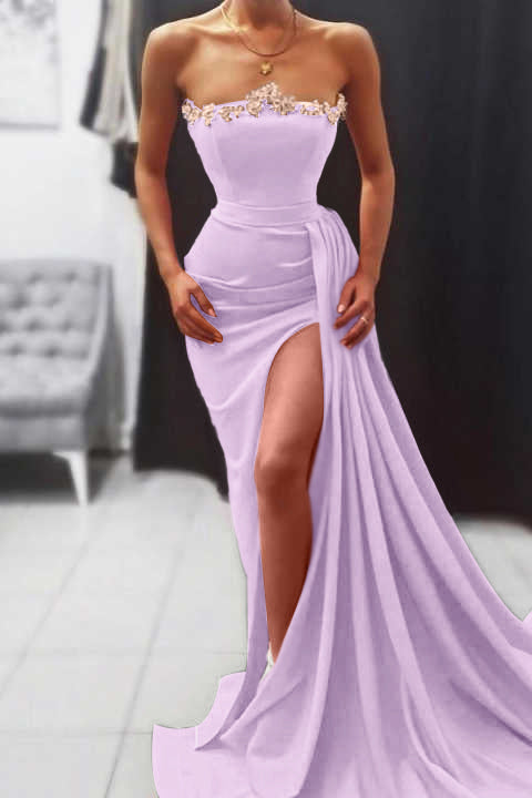 Orange Mermaid Strapless Long Evening Dress With Split