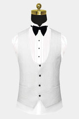 Popular Black Satin Lapel White Jacquard Wedding Suit Tuxedos