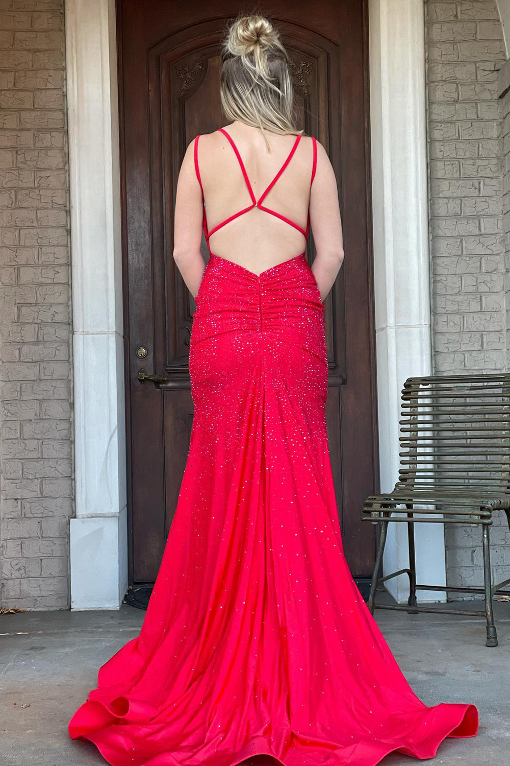 Mermaid Prom Dress with Lavender Rhinestone Spaghetti Straps