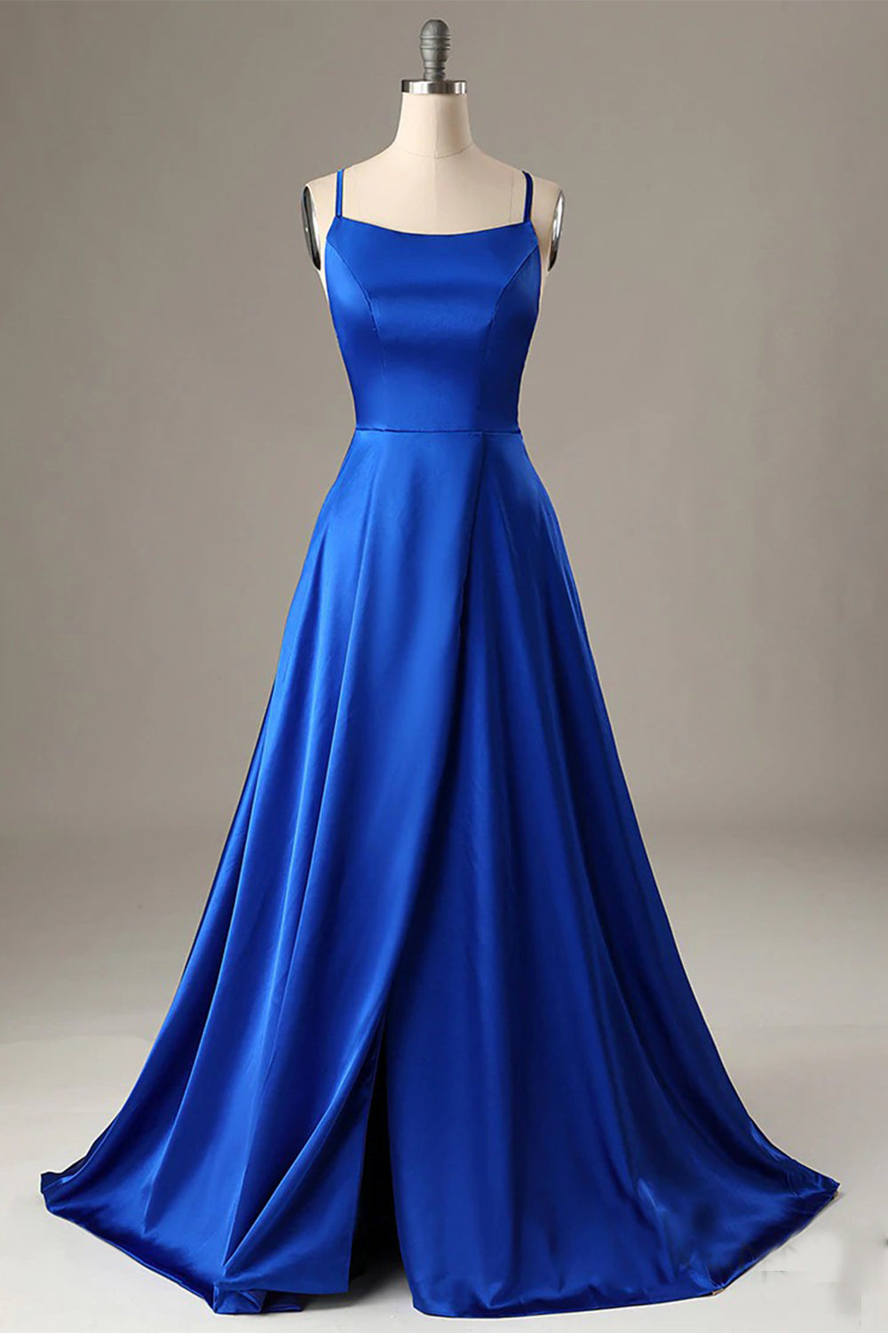 A Line Prom Dress in Royal Blue with Halter and Backless Design