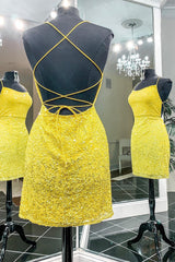 Yellow Sequins Backless Short Homecoming Dress/Mini Dress