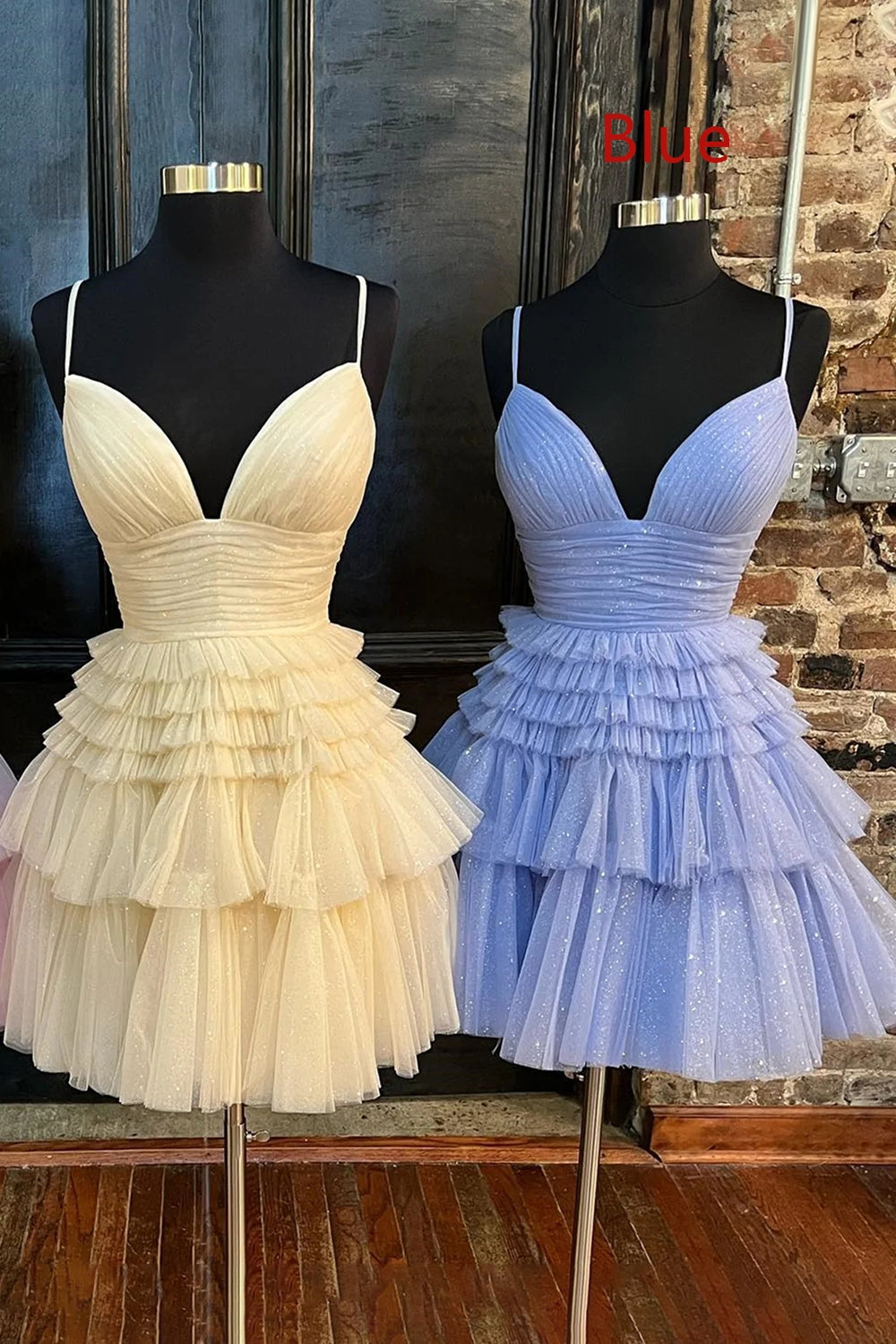 Glitter Black Tiered Spaghetti Straps Short Homecoming Dress/Mini Dress