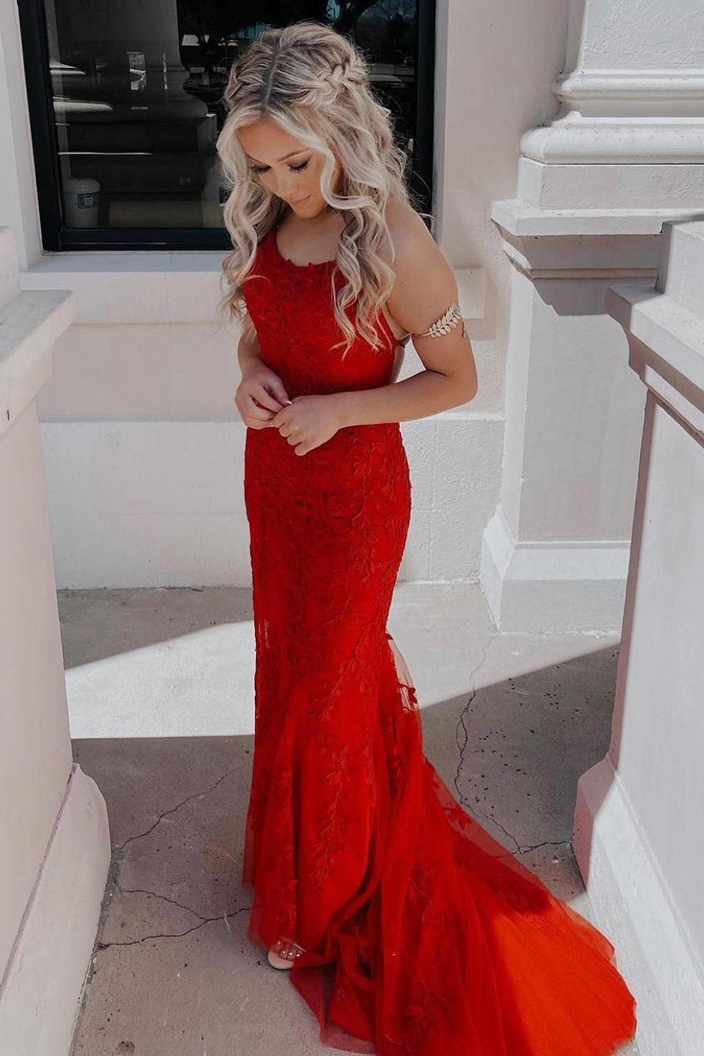 Backless Mermaid Prom Dress in Blue Lace
